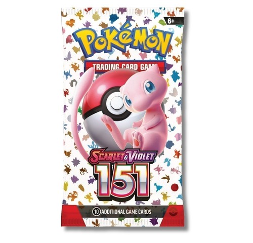 Pokémon Scarlet & Violet 151 boosterpaket med Mew på framsidan